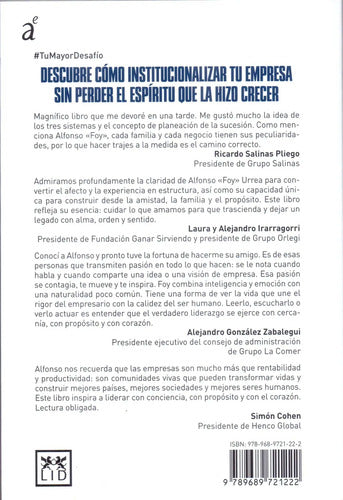 Tu Mayor Desafío - Cómo Institucionalizar Tu Empresa Para Fortalecer Su Gestión Y Que Trascienda Generaciones - De Alfonso Urrea Martín - Editorial Lid -tapa Blanda